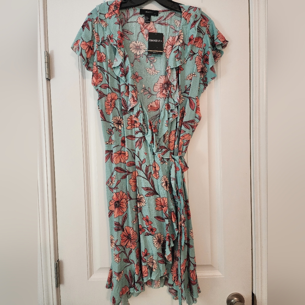 Forever 21 Floral Ruffle Wrap Dress Sz 2X Coquette Flirty Soft Girl Boho Fairy